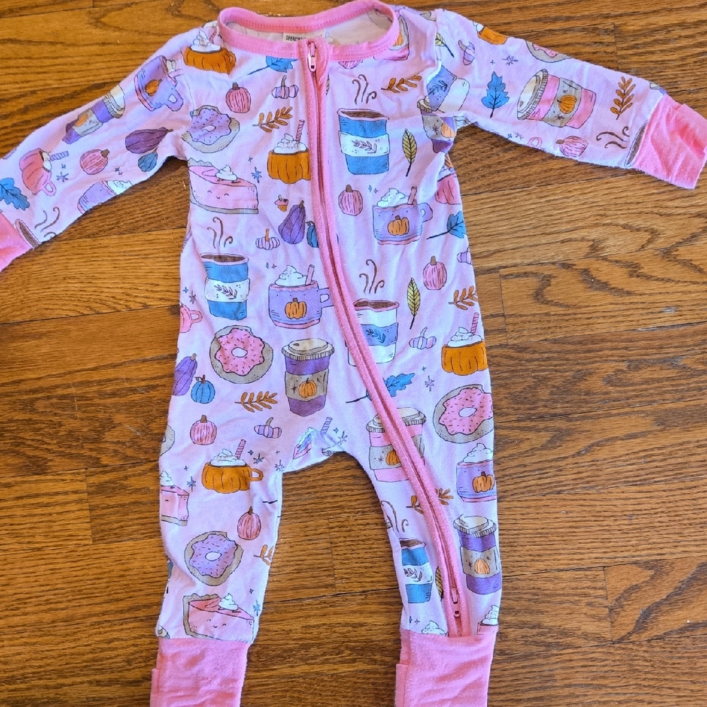 Spearmint Love Pink Pumpkin Spice Latte 2-Way Zip Romper, 3-6M